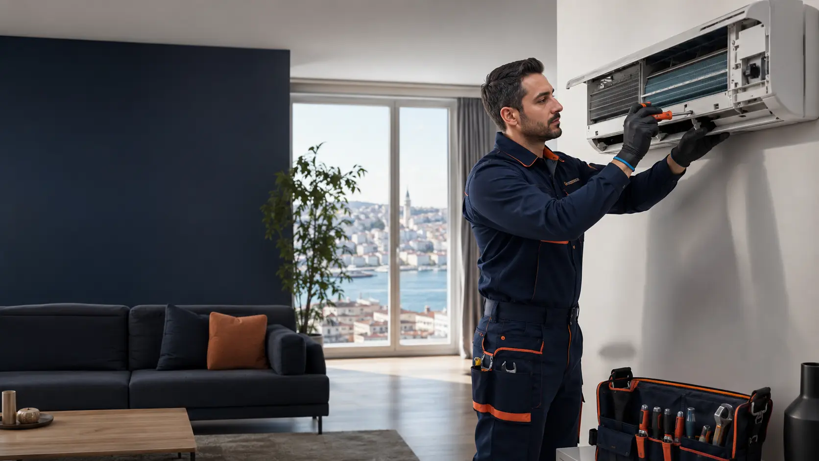 Klima bakımı yapan TRS teknik servis uzmanı